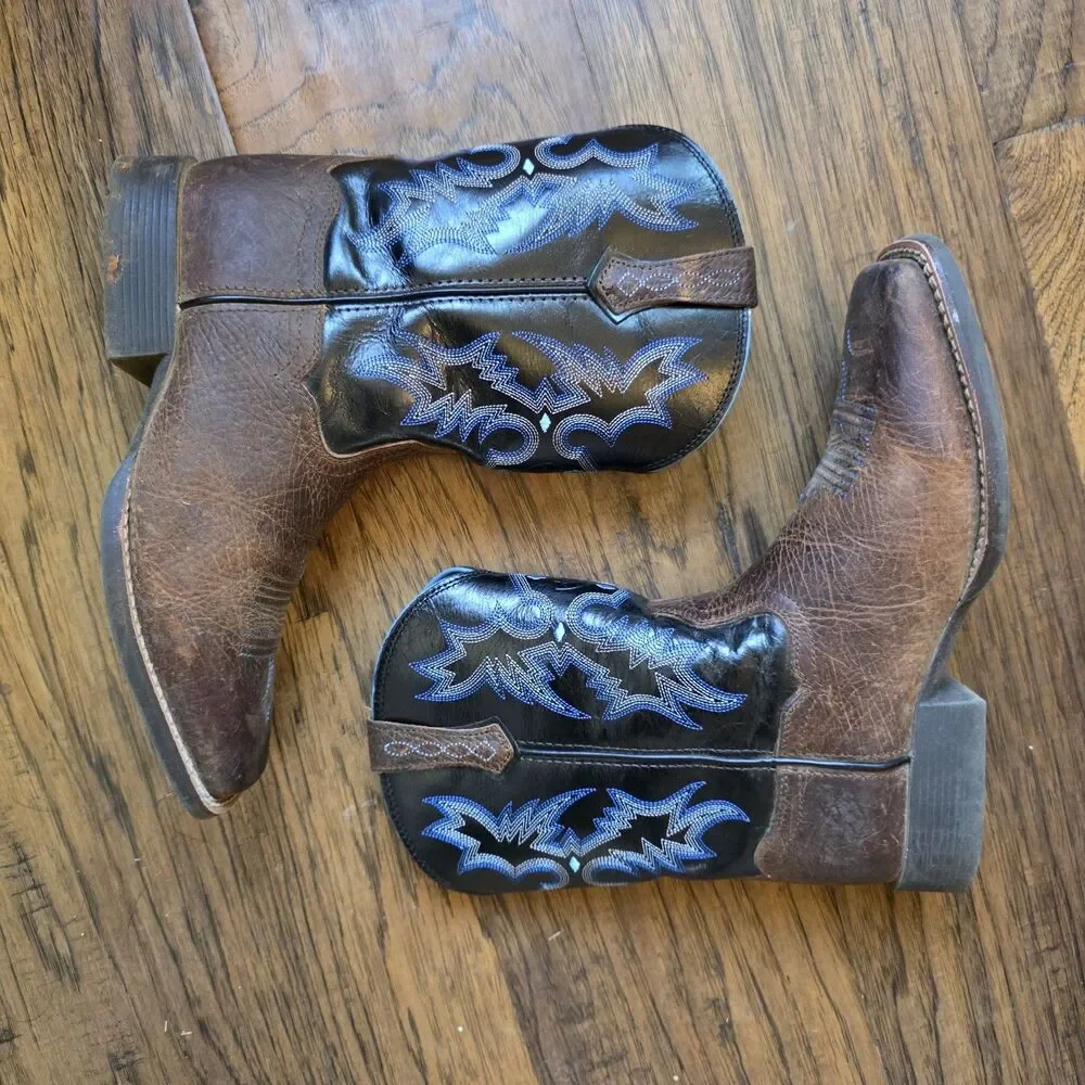 Ariat Big Kids Tombstone Cowboy Boots Square Toe Brown Blue Youth Size 6